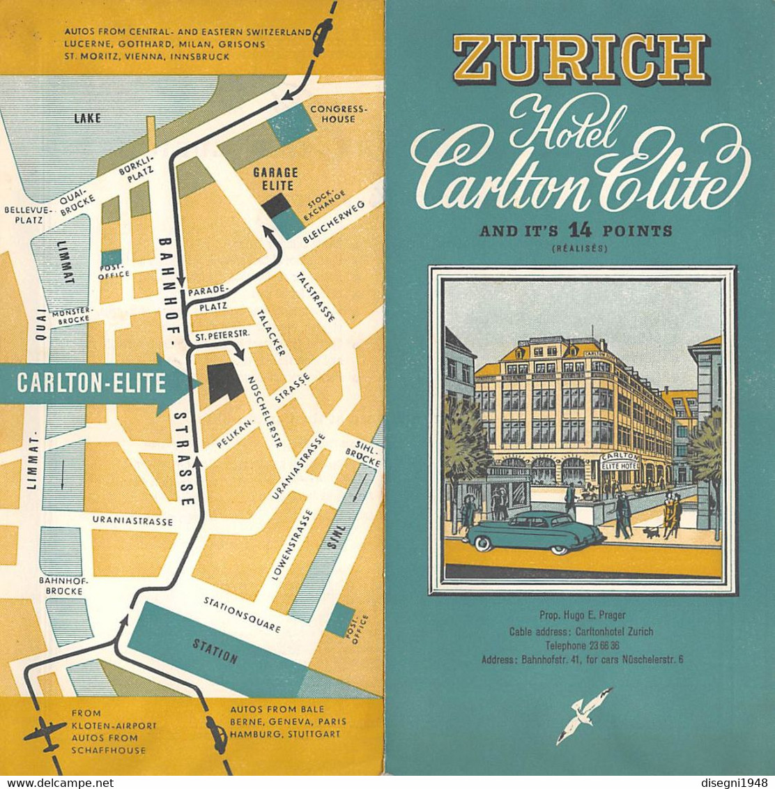 09373 "HOTEL CARLTON ELITE - ZURICH" PIEGHEVOLE ORIG. - Cuadernillos Turísticos