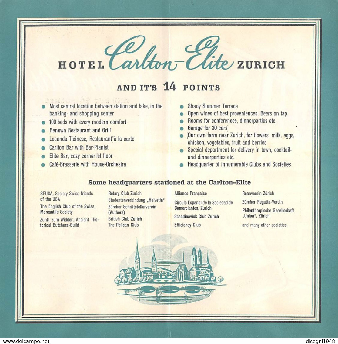 09373 "HOTEL CARLTON ELITE - ZURICH" PIEGHEVOLE ORIG. - Cuadernillos Turísticos
