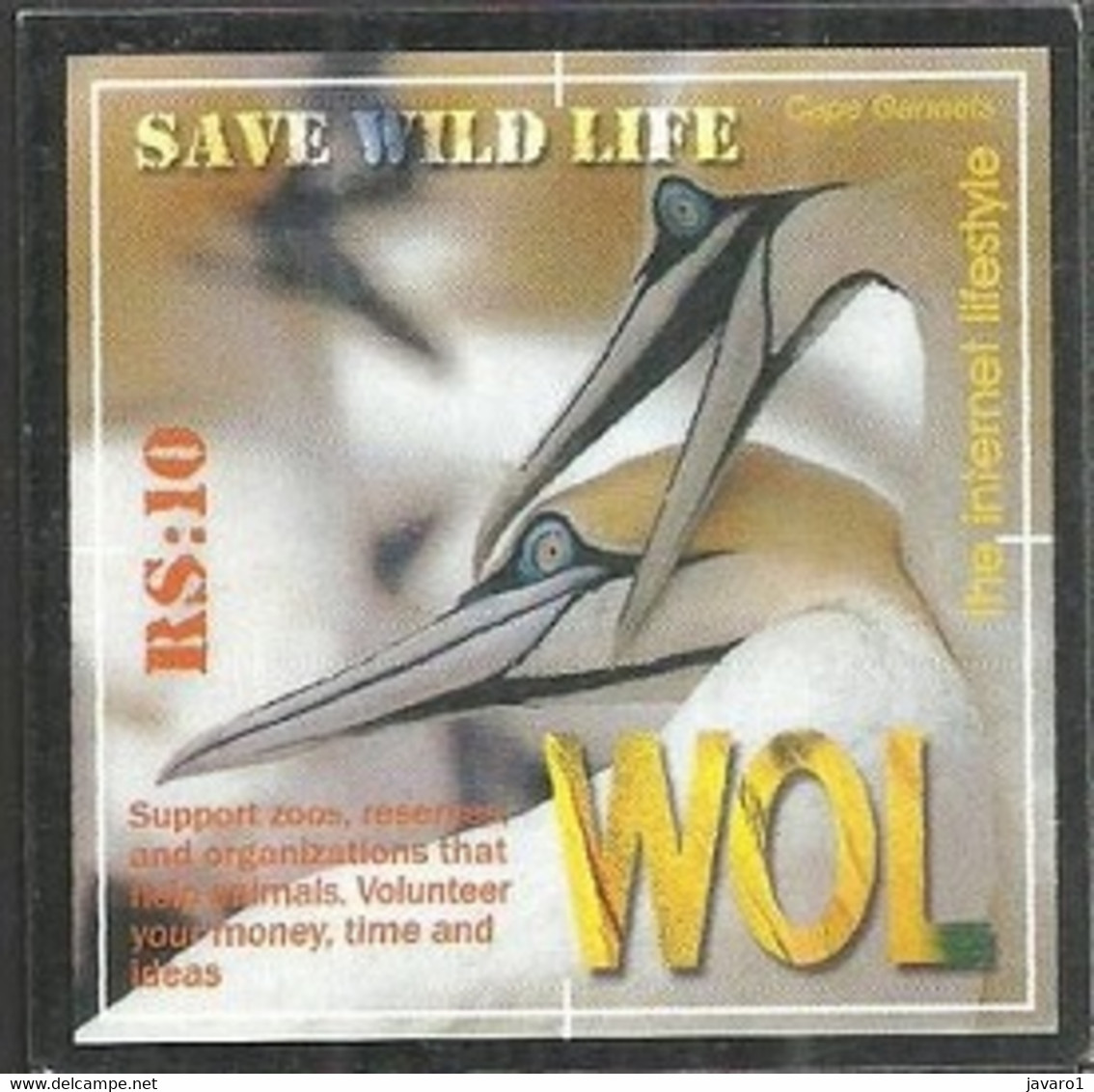 PREPAY-PHONE-INTERNET : WOL10A Rs. 10 WOL SAVE WILD LIFE Cape Gannets USED - Pakistan