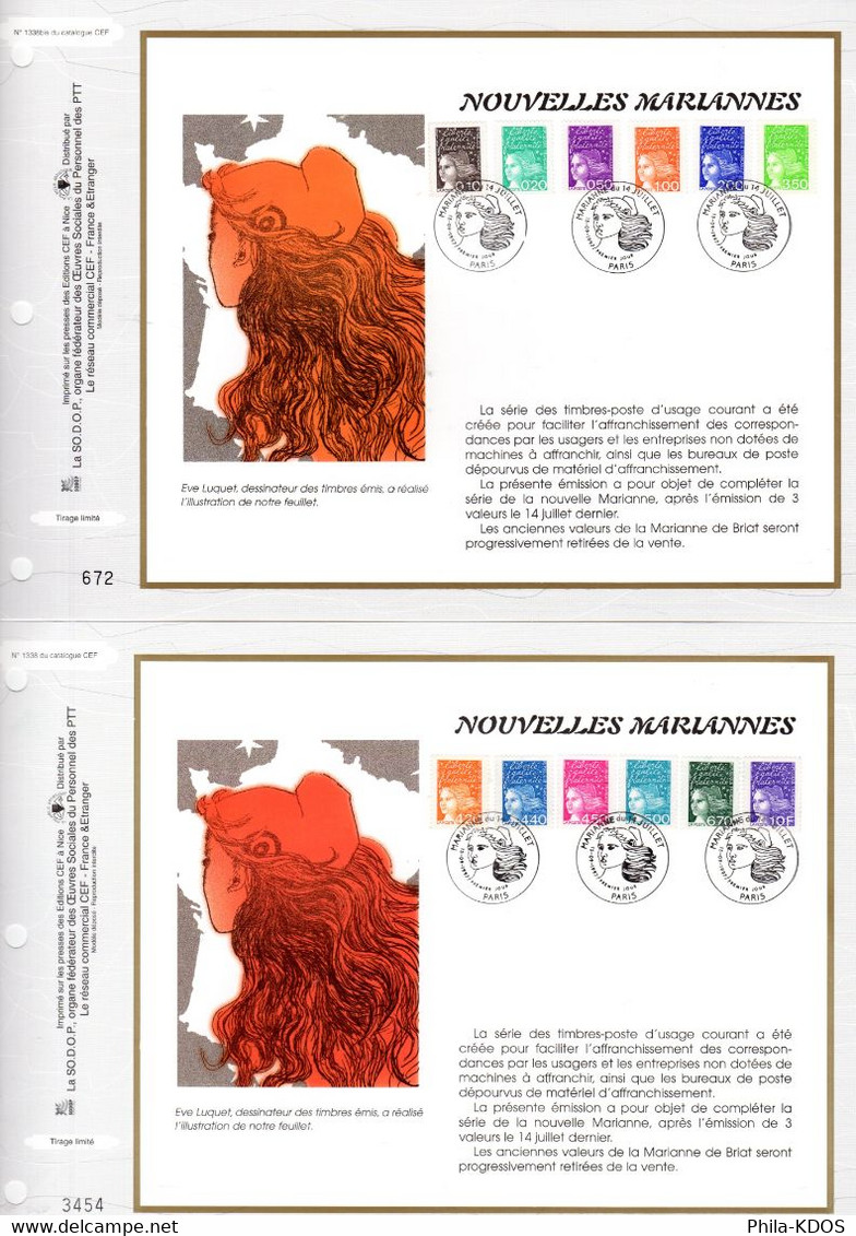 " MARIANNE DU 14 JUILLET / DE LUQUET " Sur 2 Feuillets CEF 1er Jour N°tés De 1997. N° YT 3086 à 3099 Parfait état. FDC - 1997-2004 Marianne (14. Juli)