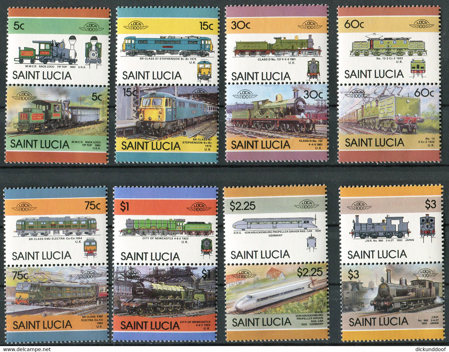 St. Lucia: Leaders Of The World - Railway Locomotives 1986 Postfrisch / MNH / Neuf - Trains