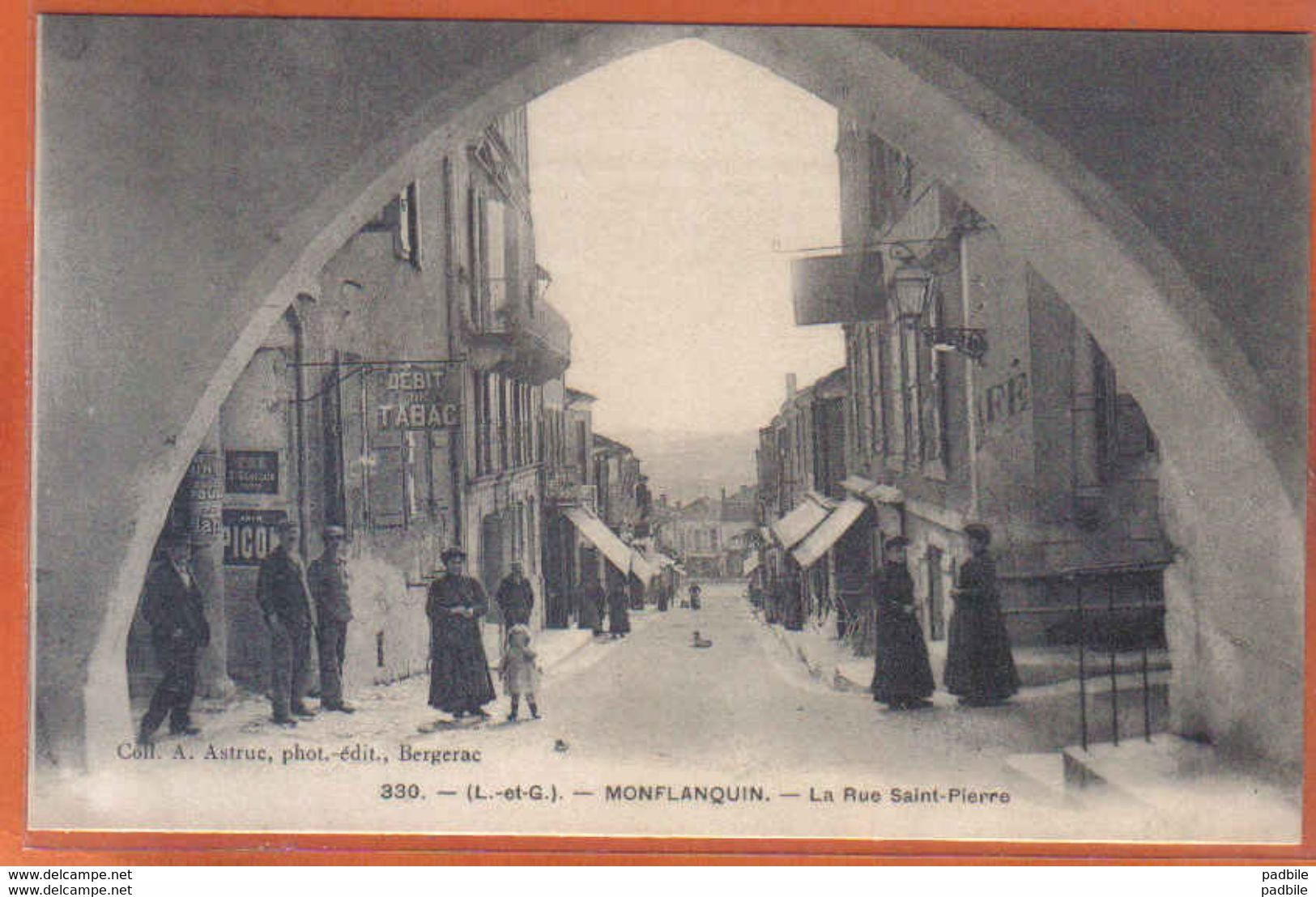 Carte Postale 47. Montflanquin La Rue St-Pierre  Trés Beau Plan - Monflanquin