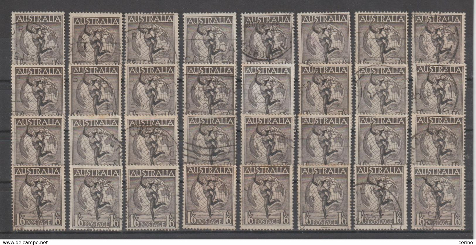 AUSTRALIA:  1949  AIR  MAIL  -  1/6  USED  STAMPS  -  WITH  WATERMARK  -  REP.  32  EXEMPLARY  -  YV/TELL. 7 - Gebraucht