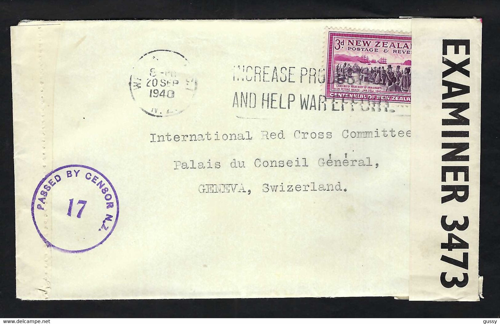 NOUVELLE ZELANDE 1940: LSC De Wellington Pour La Croix-Rouge à Genève, Censure Britannique - Covers & Documents