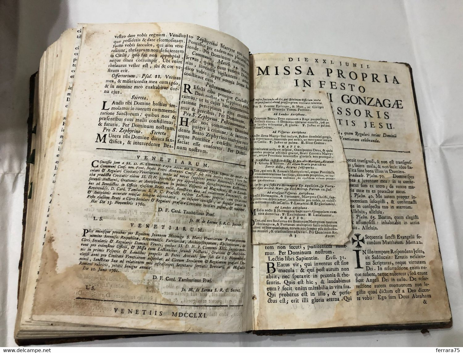 MISSALE ROMANUM EX DECRETO  SACROSANCTI APUD NICOLAUM PEZZANA 1697.