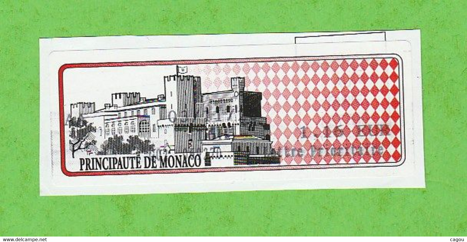 VIGNETTE AUTOCOLLANTE PALAIS PRINCIER SUR FRAGMENT - Used Stamps