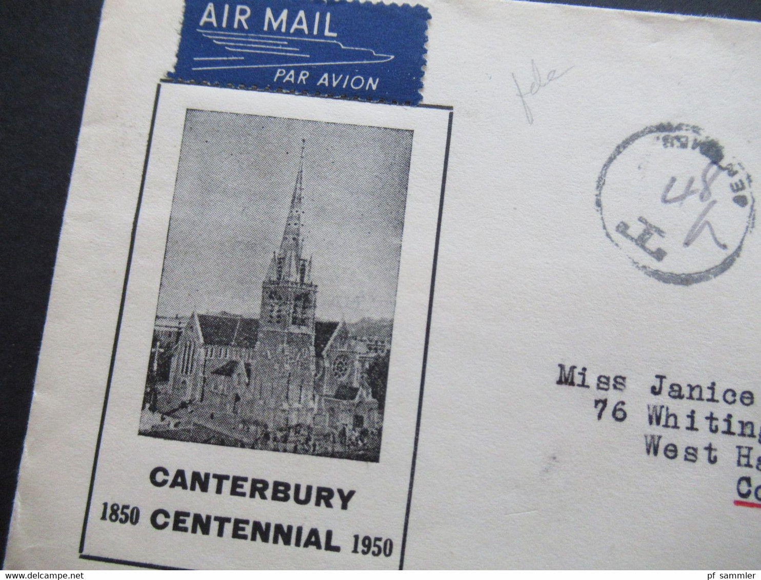 Neuseeland /New Zealand 1950 FDC Canterbury Centennial Philatelic Exihibition Nach West Hartford Gesendet Mit Nachporto - Lettres & Documents