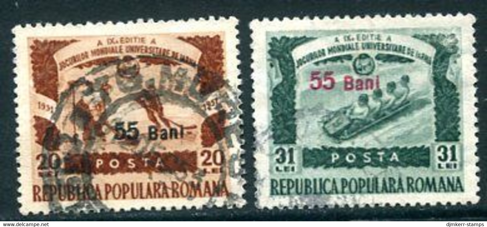 ROMANIA 1952 Currency Reform Surcharge On  University Winter Games Used.  Michel 1340-41 - Used Stamps