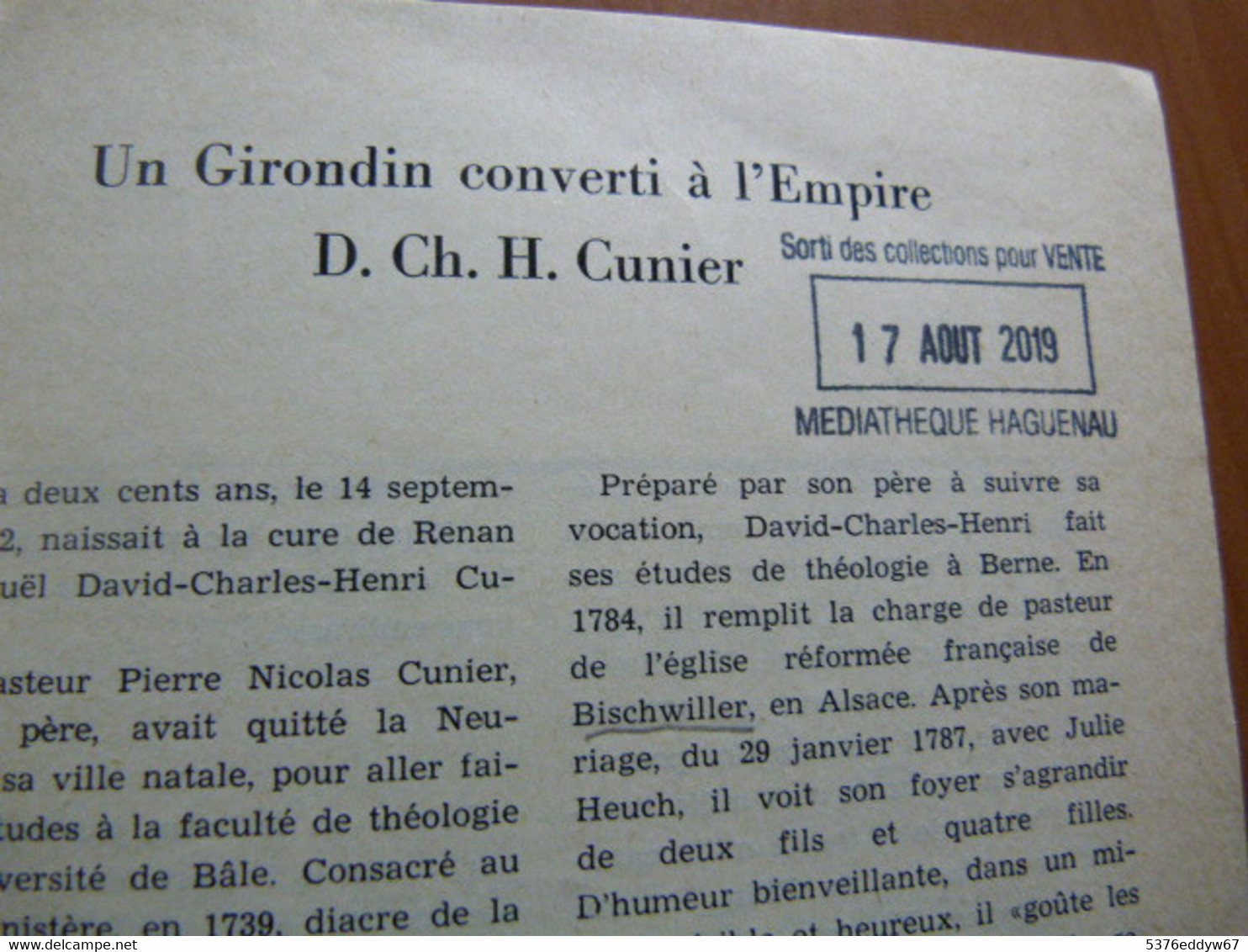 Un Girondin Converti à L'Empire David Charles Henri Cunier 1762-1828 - 1901-1940