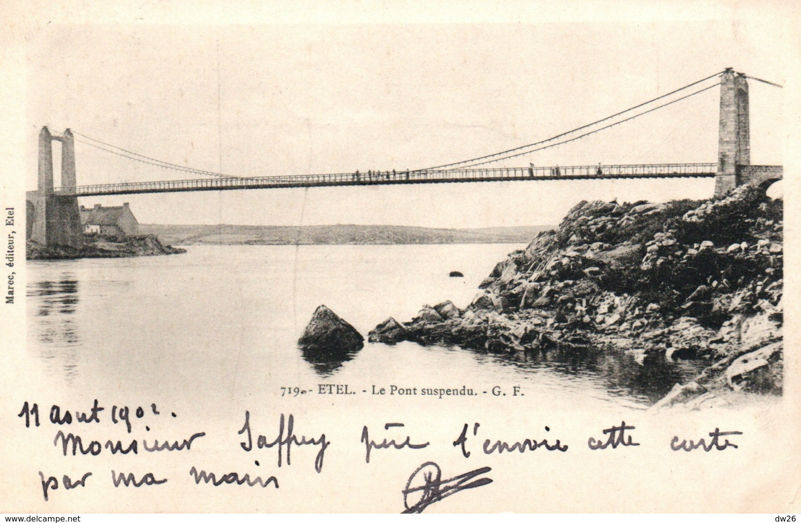 Etel (Morbihan) Le Pont Suspendu, Pont-Lorois - Edition Marec - Carte G.F. Dos Simple N° 719 - Etel