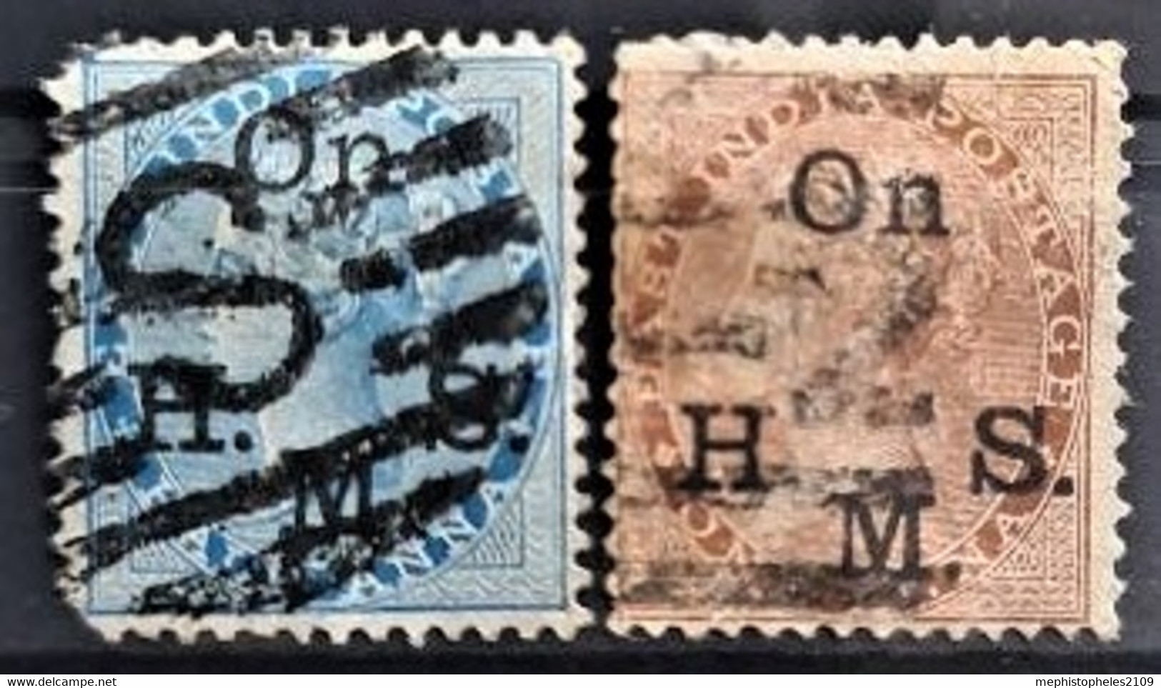 INDIA 1874-82 - Canceled - Sc# O22, O23 - Official - 1858-79 Compagnie Des Indes & Gouvernement De La Reine