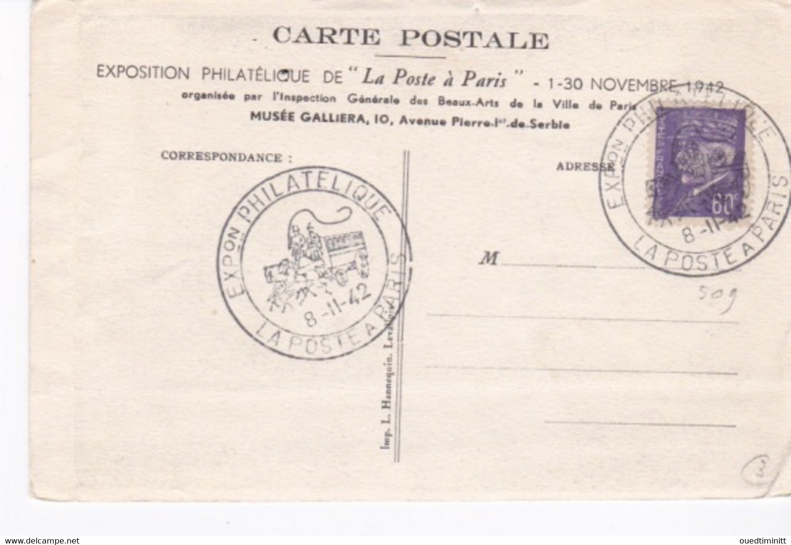 La Petite Poste. Gravure Sur Bois D'Emile Boizot, Eau Forte. Expo Philatélique De "la Poste à Paris" Nov 1942 - Philatelic Exhibitions