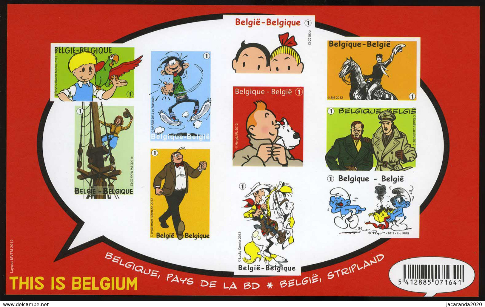 België GCD 10 - 2012 - Stripverhalen - BD - Jommeke - Cor - Gusst Flater - Nero - Kuifje - Tintin - Smurfen - (BL201) - Feuillets N&B Offerts Par La Poste [ZN & GC]