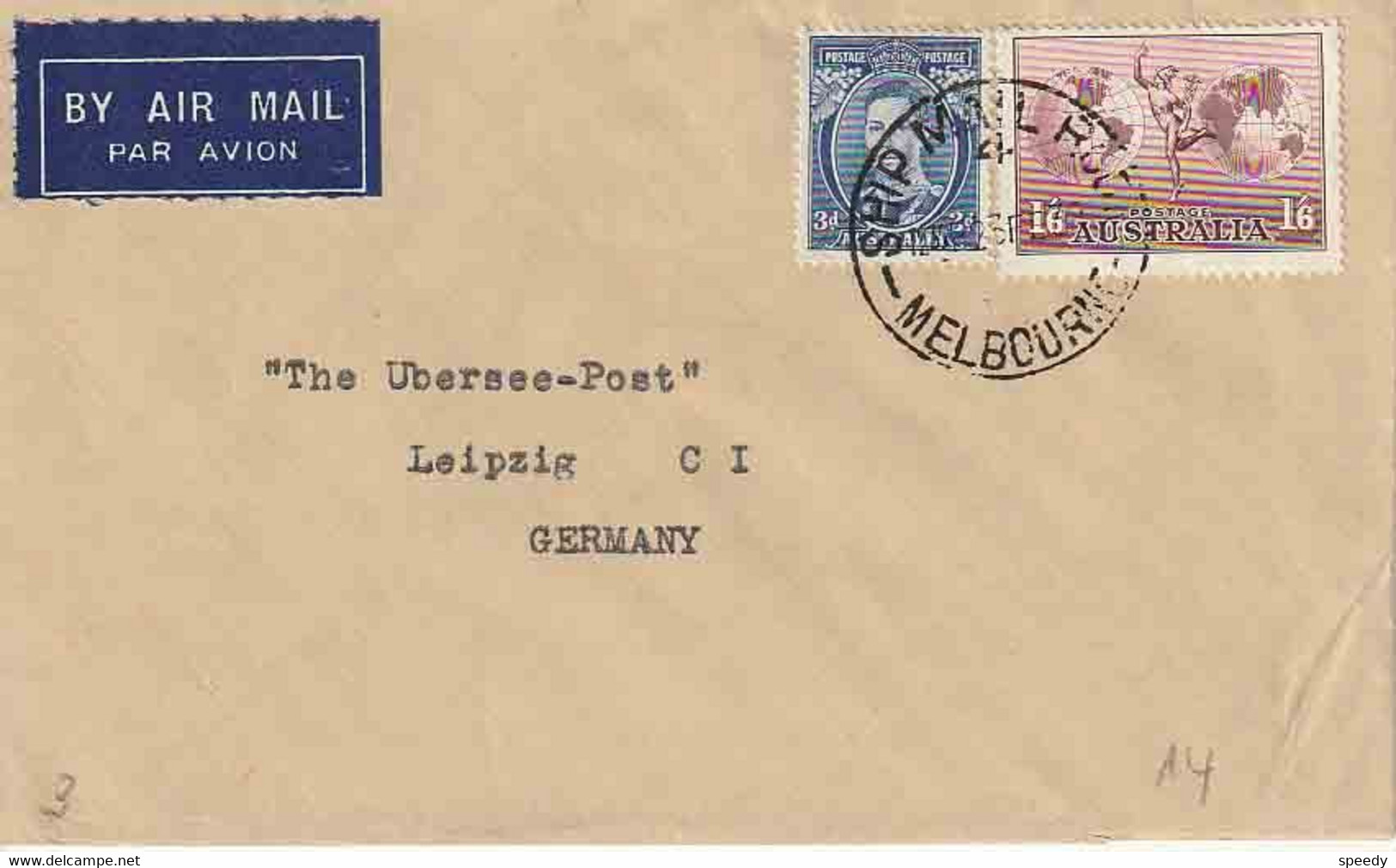AUSTRALIË : Bf "BY AIR MAIL" Met PZ 113 B (14 X 13 1/2 ) + PAer 6 "SHIPMAIL ROOM MELBOURNE /4/ 23 FE 39" N. LEIPZIG - Other & Unclassified