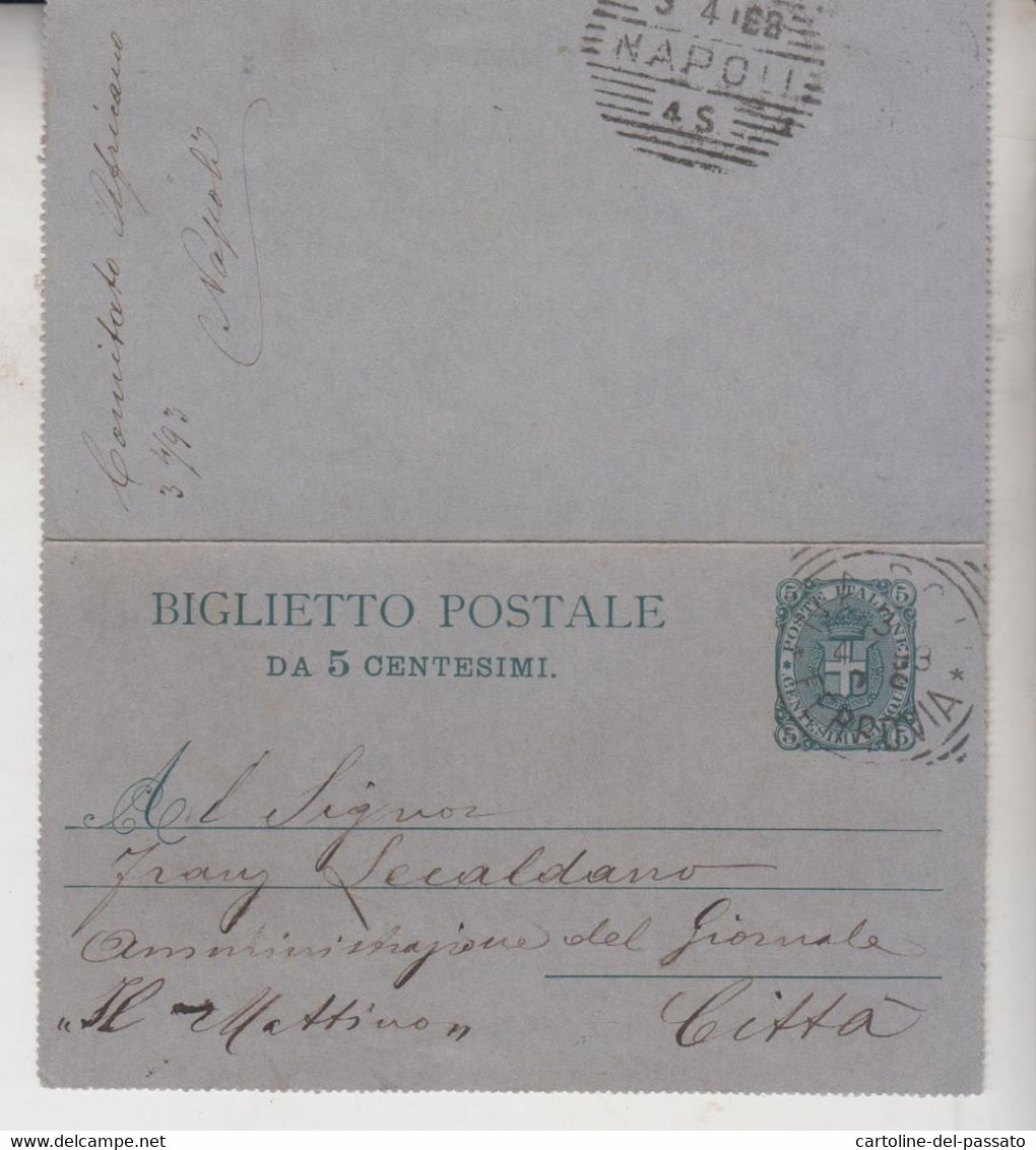 NAPOLI BIGLIETTO POSTALE 5 CENT. REGNO 1893 COMITATO COMMERCIALE AFRICA ORIENTALE - Storia Postale