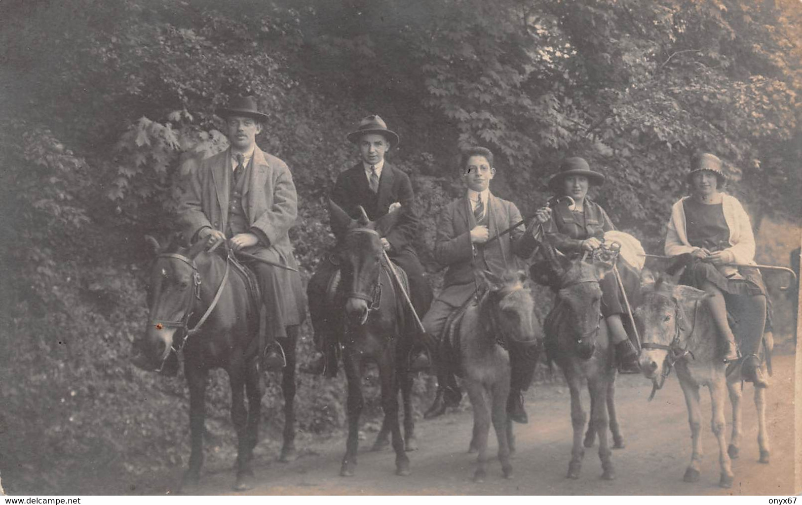 Carte Postale Photo Groupe De Promeneurs à Dos Ane-Esel-Donkey - Anes