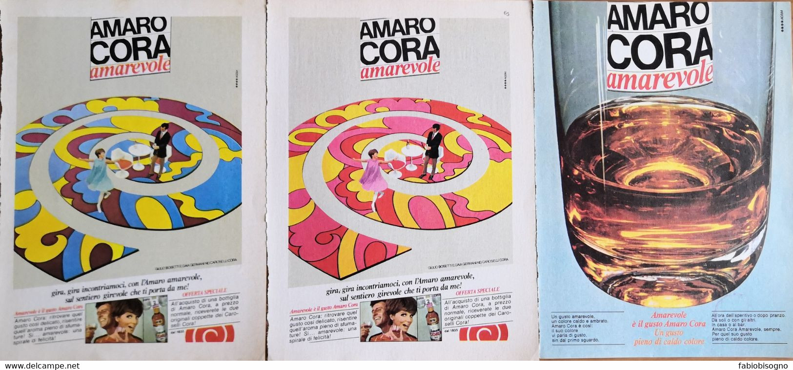 1969 - AMARO CORA (Giulio Bosetti E Gaia Germani) - 3 Pag. Pubblicità Cm. 13x18 - Alcoolici