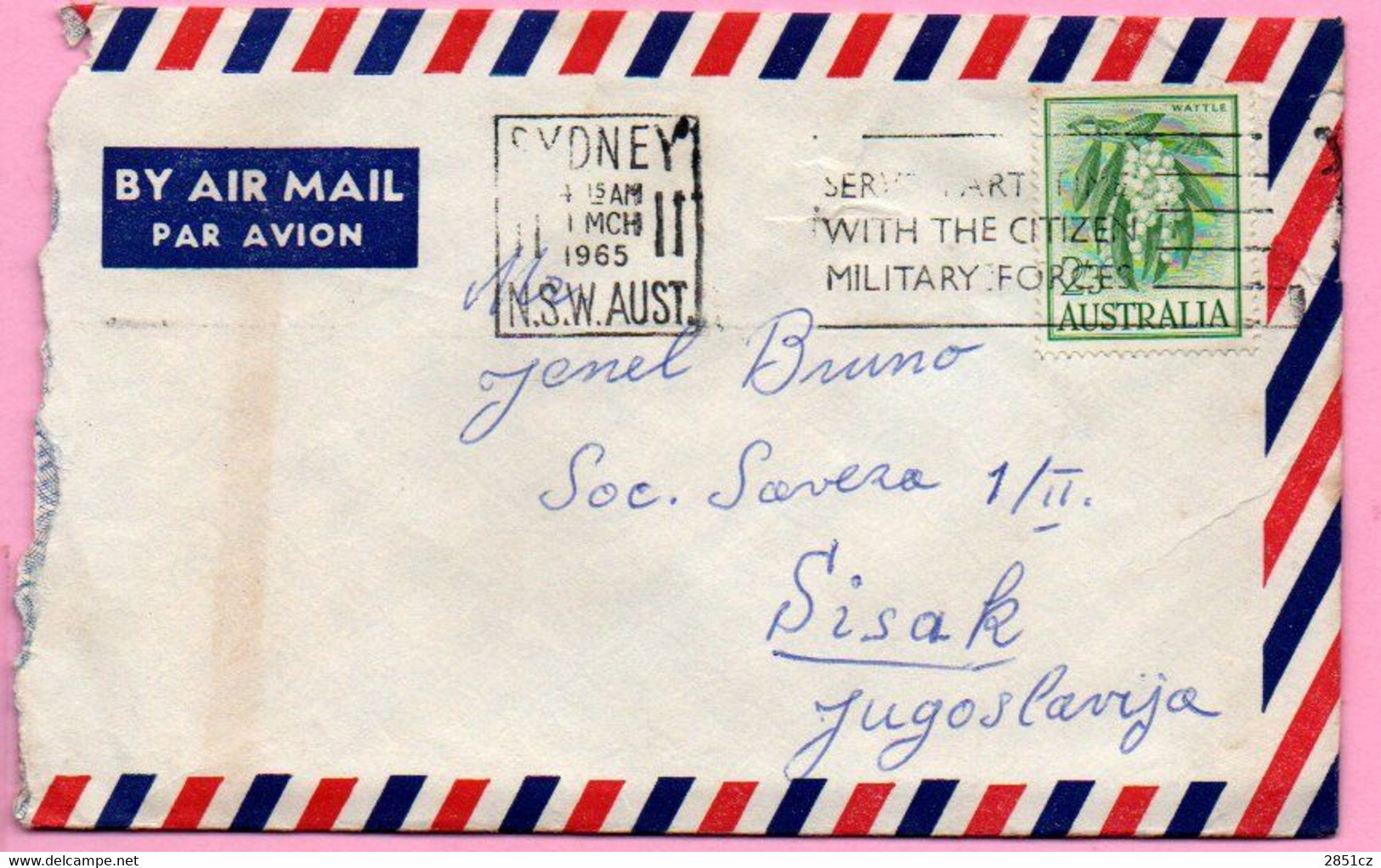 Envelope -  Stamp Flower / Postmark Sydney, 1965., Australia To Yugoslavia (postmark Sisak), Air Mail - Sin Clasificación