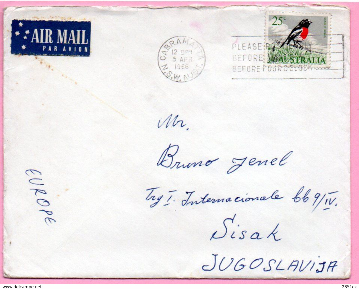 Envelope -  Stamp Bird / Postmark Cabramatta, 1966., Australia To Yugoslavia, Air Mail - Non Classés