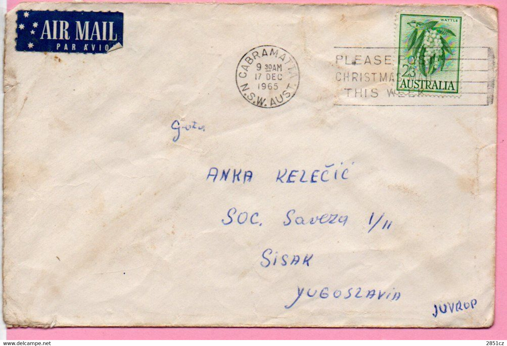 Envelope -  Stamp Flower / Postmark Cabramatta, 1965., Australia To Yugoslavia, Air Mail - Non Classés