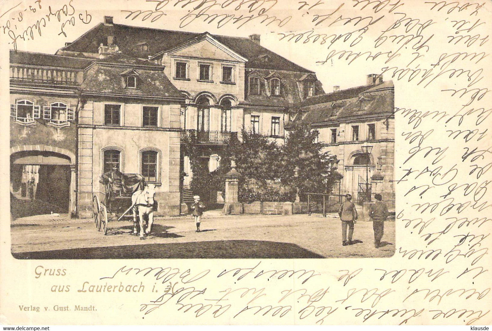 Lauterbach Rh. - Markt Pferdefuhrwerk 1901 AKS - Lauterbach