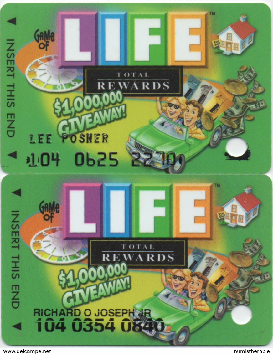 2 Cartes Casino : Total Rewards LIFE © 2002 (1 Embossed + 1 Printed) - Casino Cards