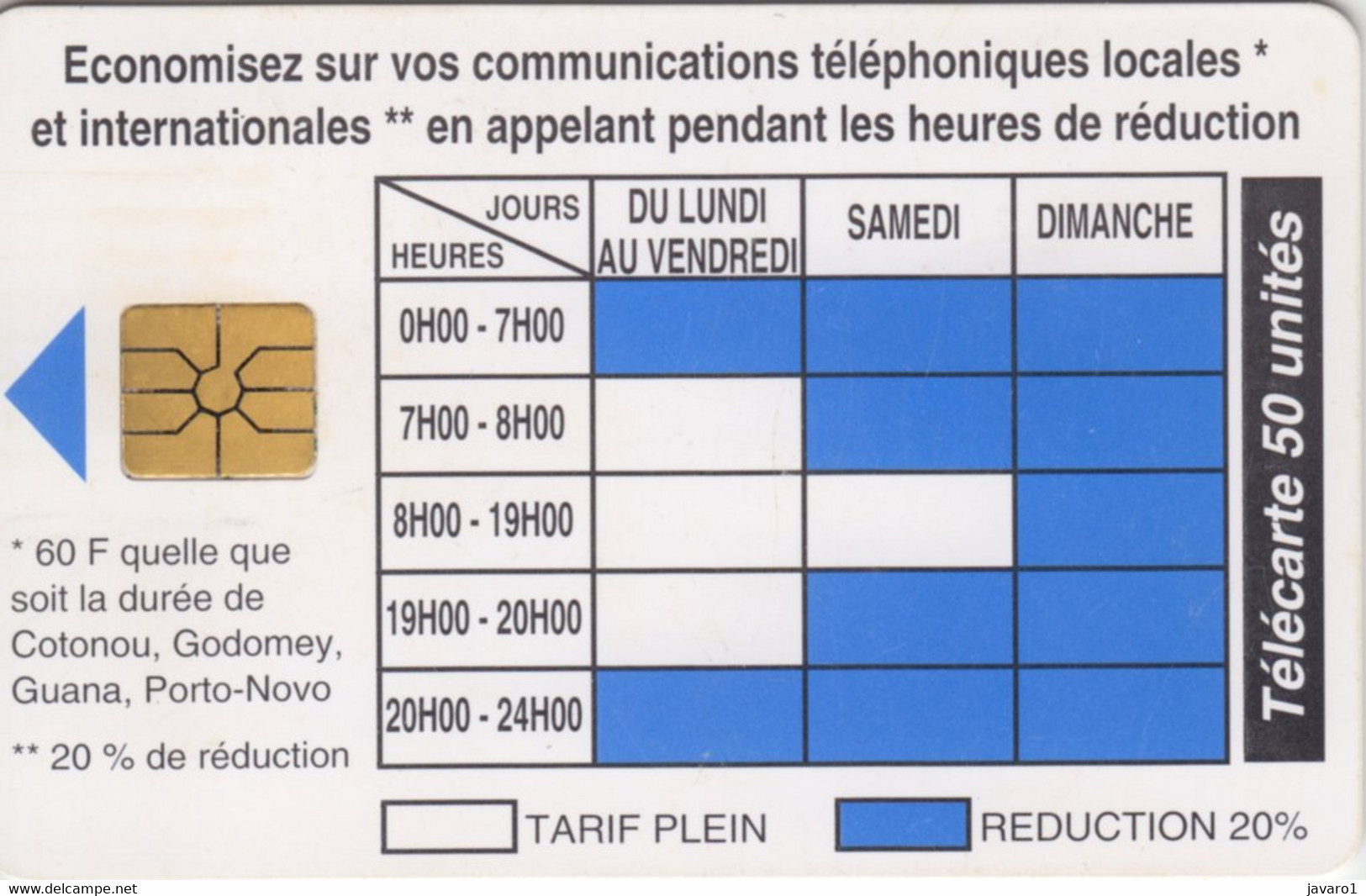 BENIN : BEN20 50u 09/96 Telephone 2 Tarifs USED - Bénin