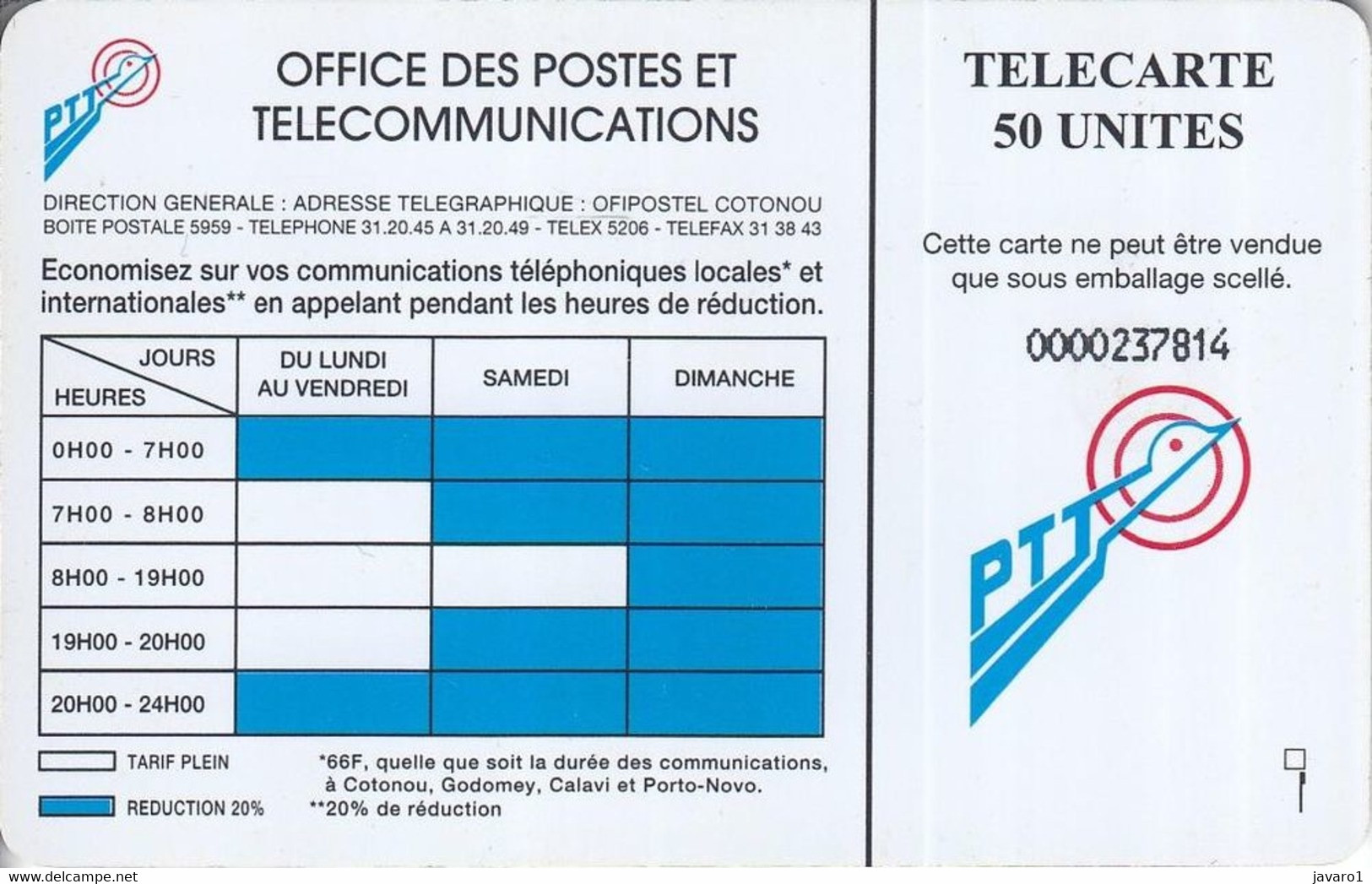 BENIN : BEN16 50u Francophonie Timetable USED (x) - Bénin