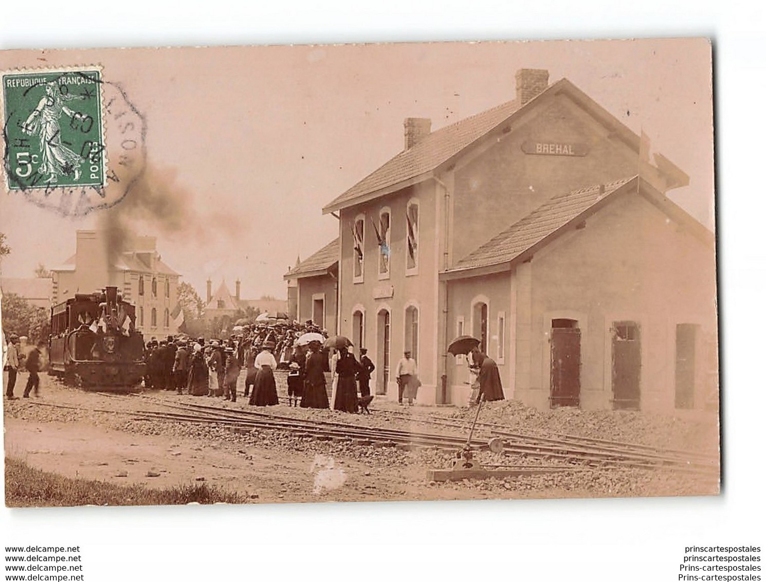 CPA 50 Carte Photo Brehal La Gare Et Le Train Tramway - Brehal