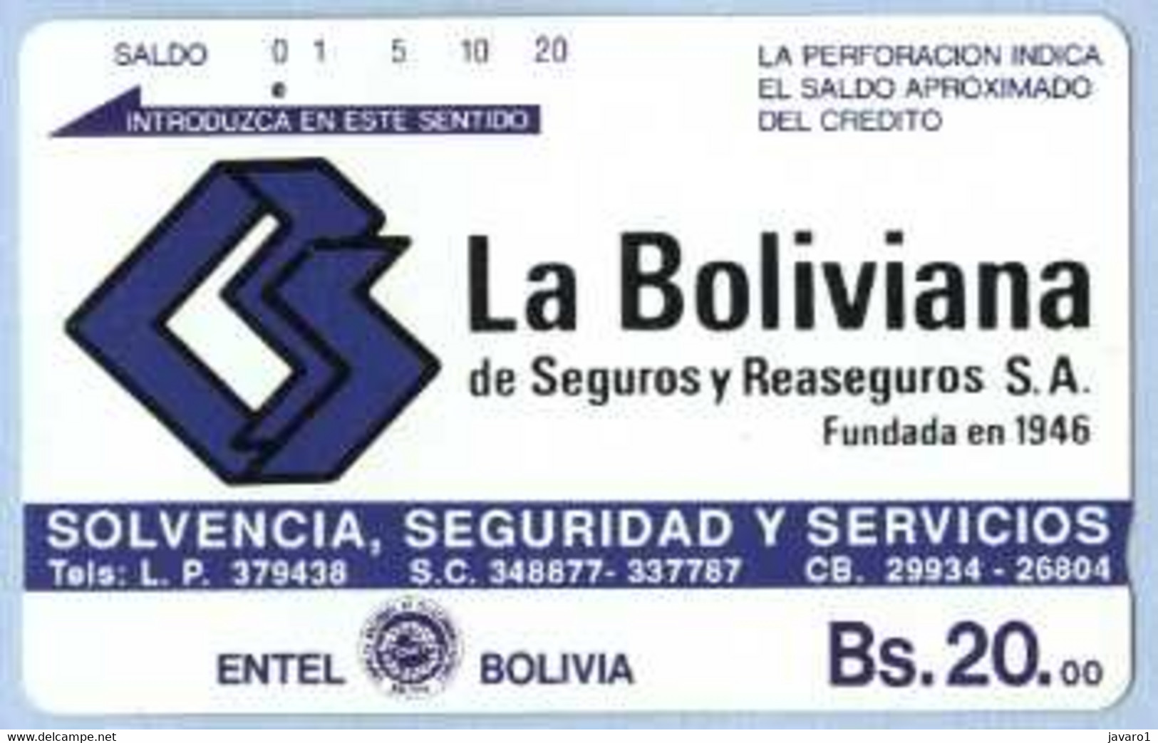 BOLIVIA : BOLTE10 Bs 20 La Boliviana Seguros  /B MINT - Bolivien