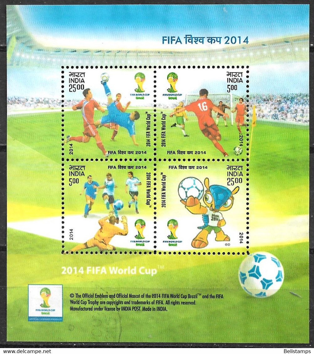 India 2014. Scott #2693a (U) World Cup Soccer Championships, Brazil ** Complete Set - Oblitérés