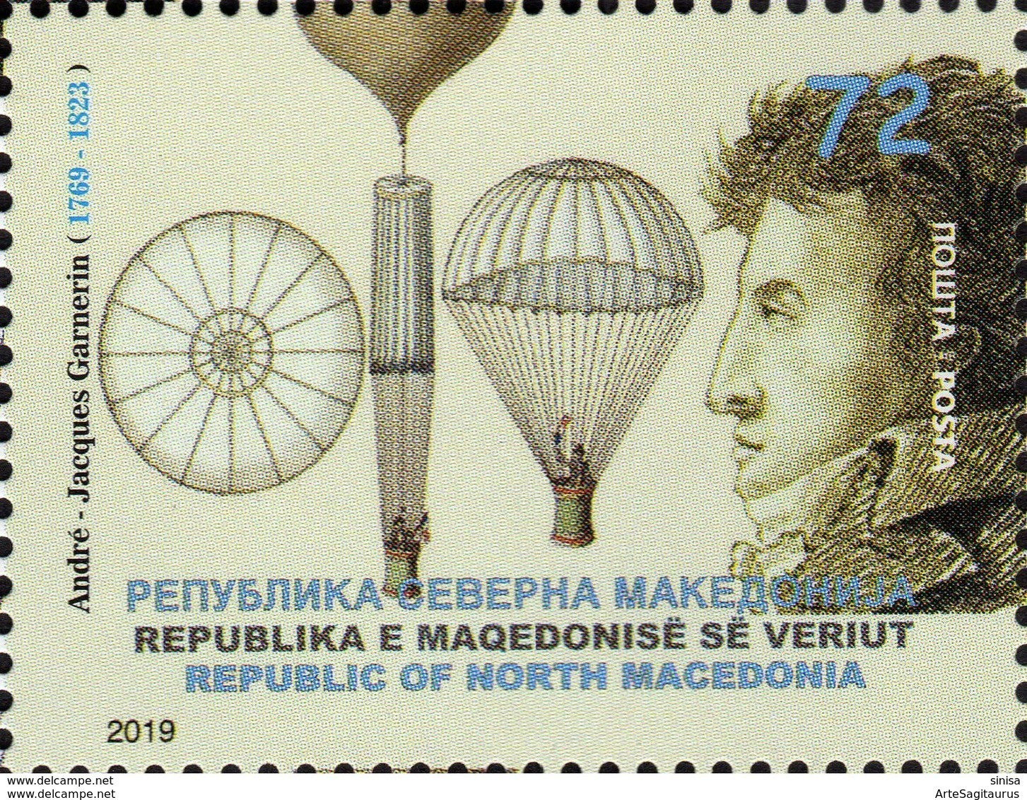 REPUBLIC OF NORTH MACEDONIA, 2019, STAMP, MICHEL 866 - ANDRE JACQUES GARNERIN + - Springconcours