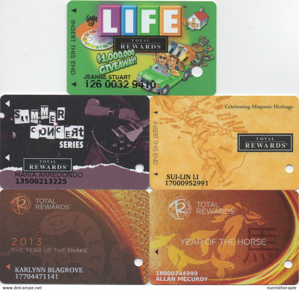 Lot De 5 Cartes Casino : Total Rewards © 2002 - 2011 - 2013 - Tarjetas De Casino