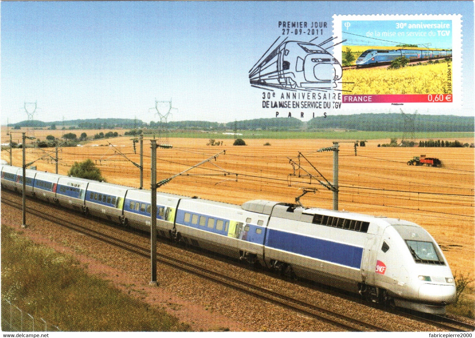 Carte Maximum YT 4592, 30e Anniversaire De La Mise En Service Du 1er TGV 1er Jour 27 09 2011 TBE Cachet PARIS (75) - 2010-2019