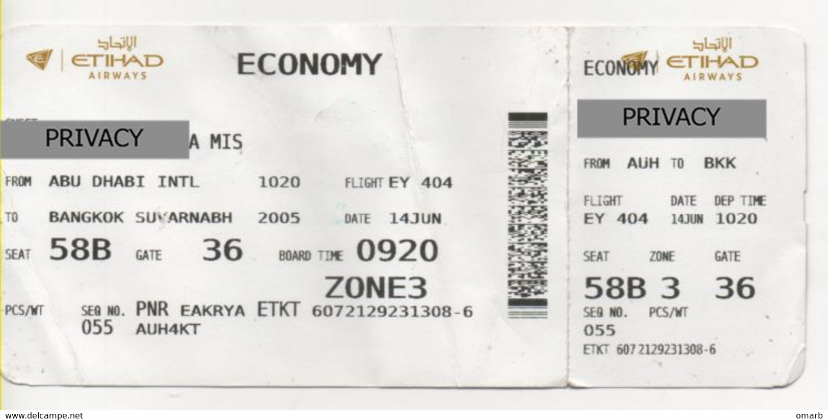 Alt1111 Etihad Airways Billets Avion Ticket Biglietto Aereo Carta Imbarco Boarding Pass Abu Dhabi Bangkok - Welt