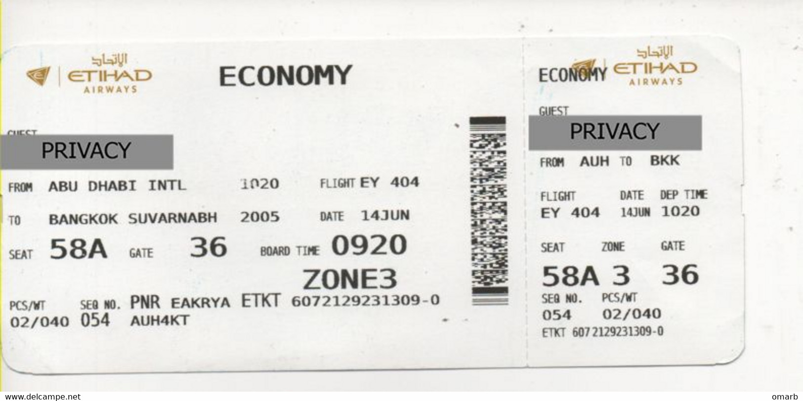 Alt1110 Etihad Airways Billets Avion Ticket Biglietto Aereo Carta Imbarco Boarding Pass Abu Dhabi Bangkok - Wereld