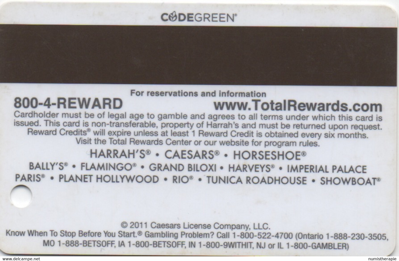 Carte Casino : Total Rewards ® Gold : 13 Casinos © 2011 - Casino Cards