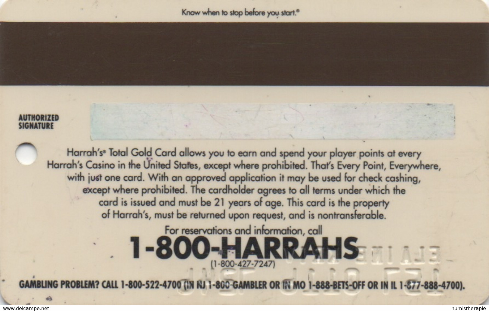 Carte Casino : Total Gold : Harrah's (ND / Sans Millésime) - Casino Cards