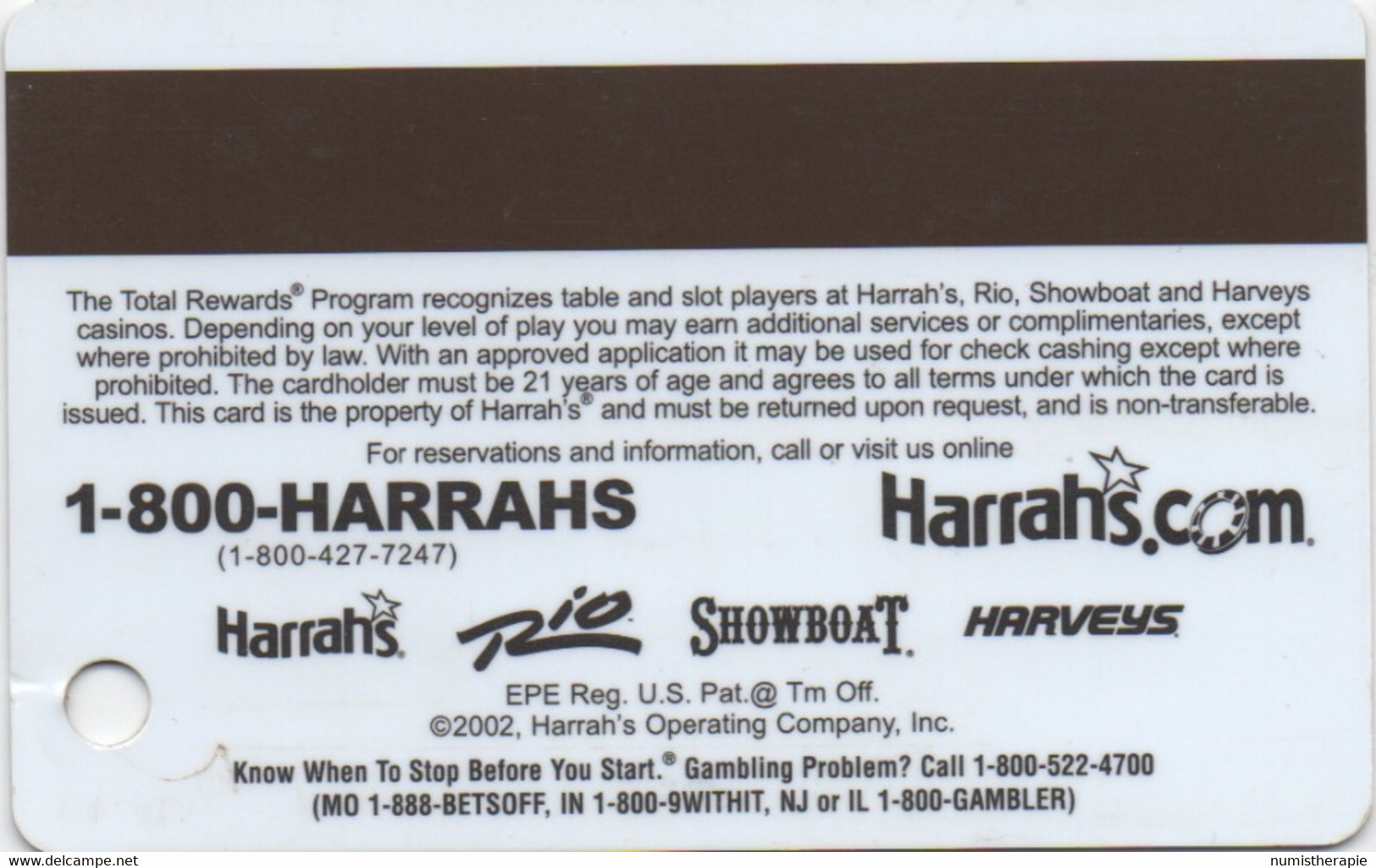 Carte Casino : Total Rewards ® Gold : 4 Logos Harrah's + Rio + Showboat + Harveys © 2002 - Tarjetas De Casino