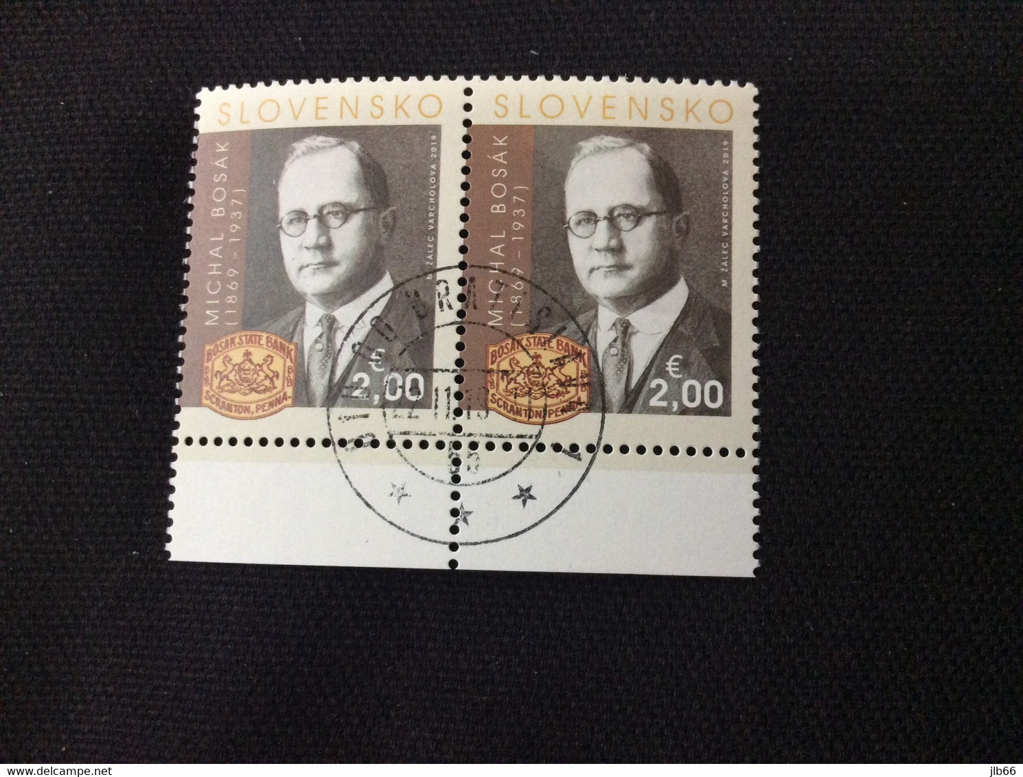 Slovaquie 2019 YT 785 Paire Oblitérée 150 Ans De Michael Bosak Fondateur Plusieurs Banques USA Bank - Used Stamps