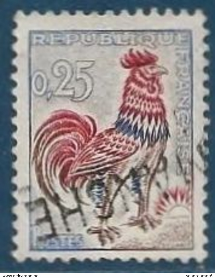 France Coq De Decaris FLUO N°1331d Oblitéré Griffe Linéaire Manche Signé Calves RR - 1962-1965 Cock Of Decaris