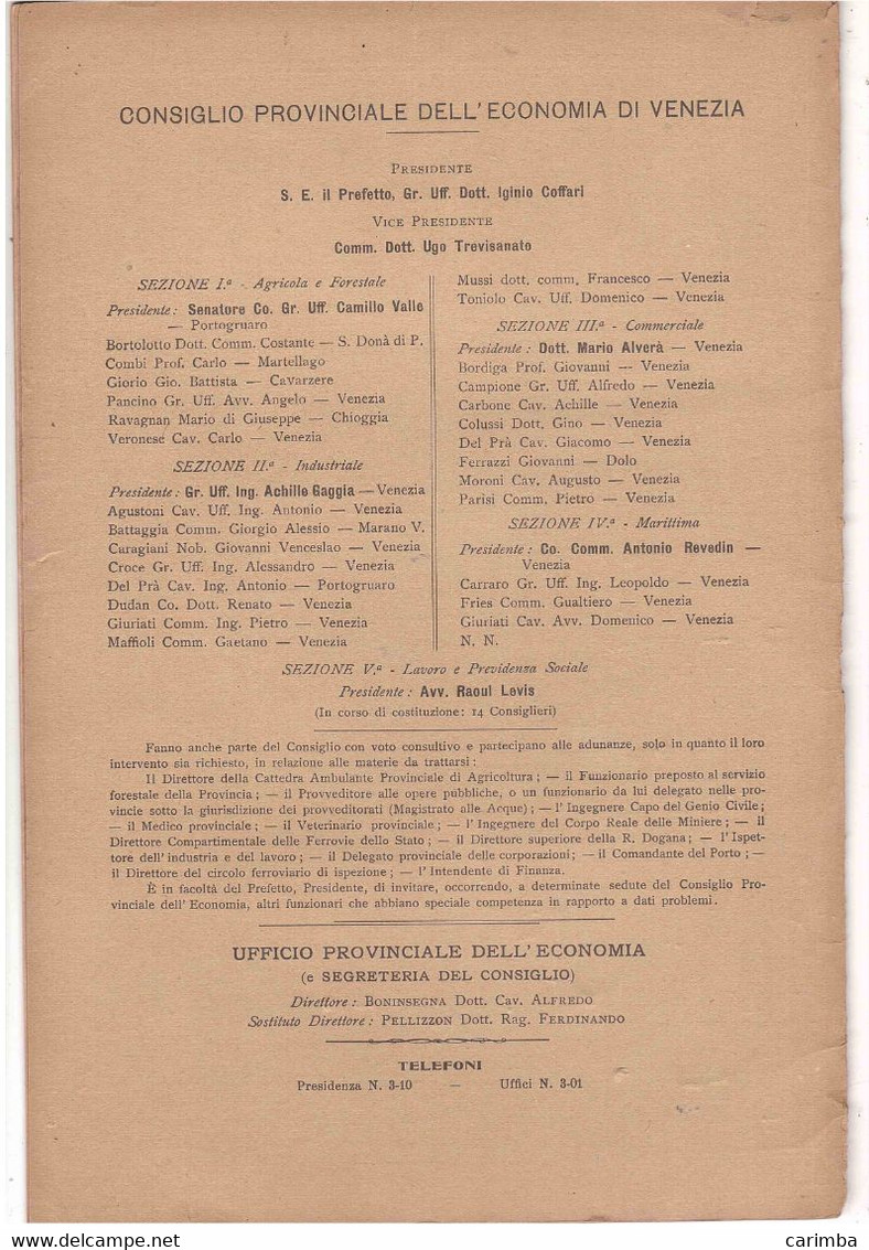 BOLLETTINO CONSIGLIO PROVINCIALE DELL'ECONOMIA VENEZIA 32 PAGINE PUBBLICITA' E ATTI DEL CONSIGLIO - Décrets & Lois