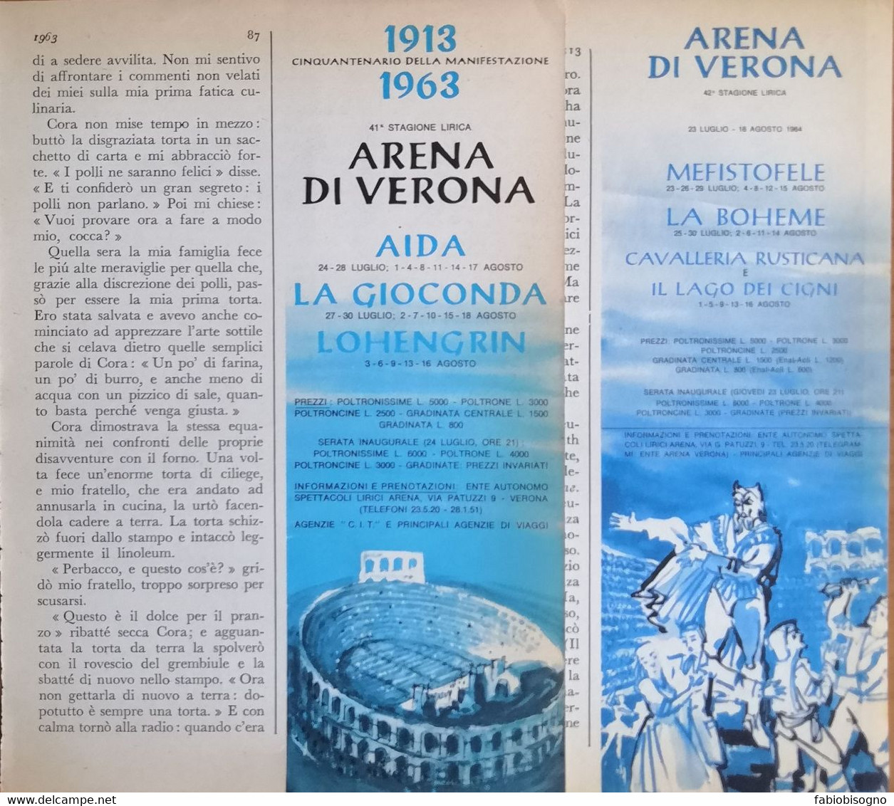 1963/64 - 41^ 42^ Stagione LIRICA ARENA  DI VERONA  - 2 Pag. Pubblicità Cm. 13x18 - Posters