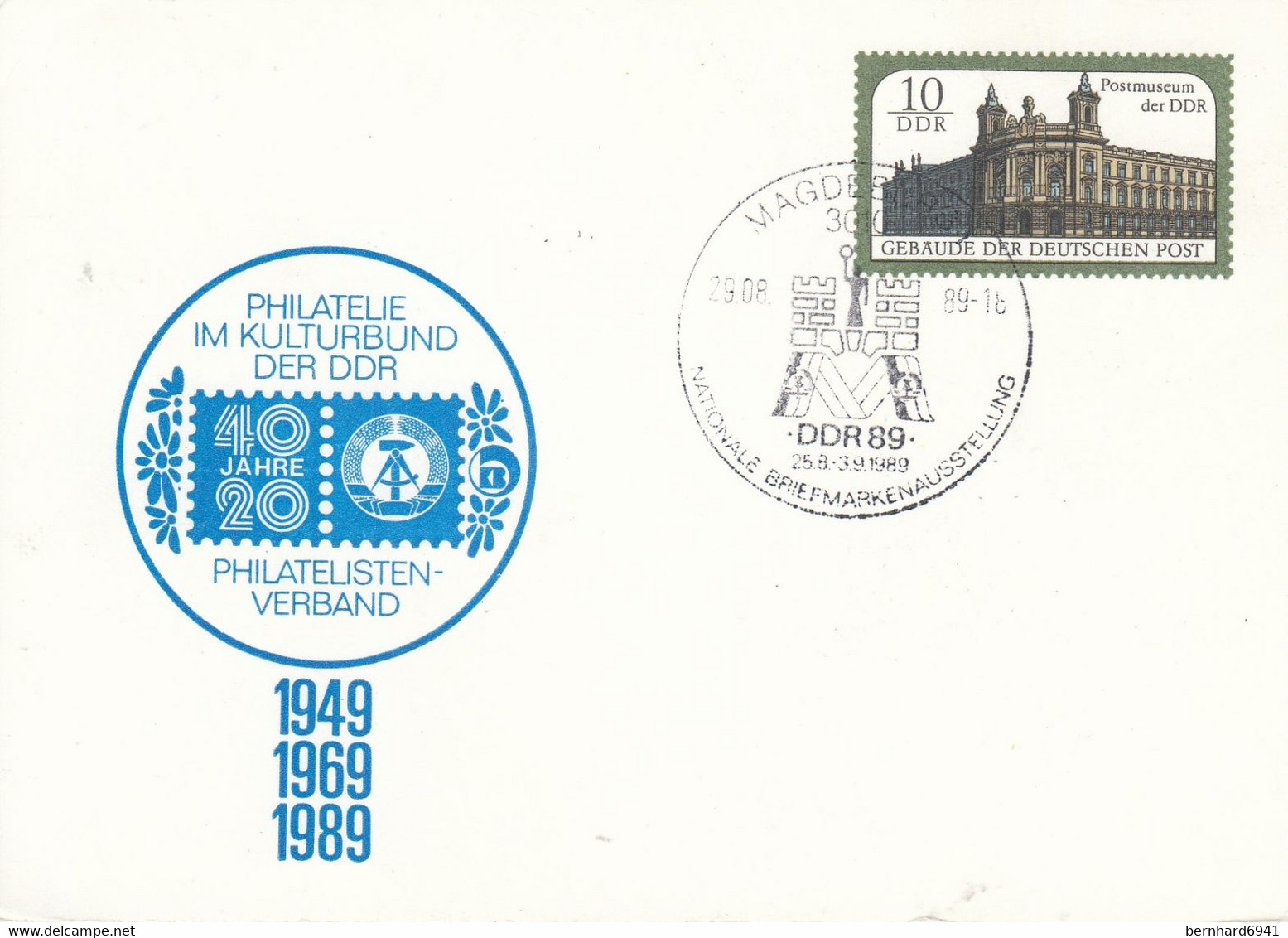 DPP 20/5  Philatelie Im Kulturbund Der DDR  4o Jahre 2o Philatelisten-Verband 1959 - 1969 - 1989, Magdeburg - Postales Privados - Usados