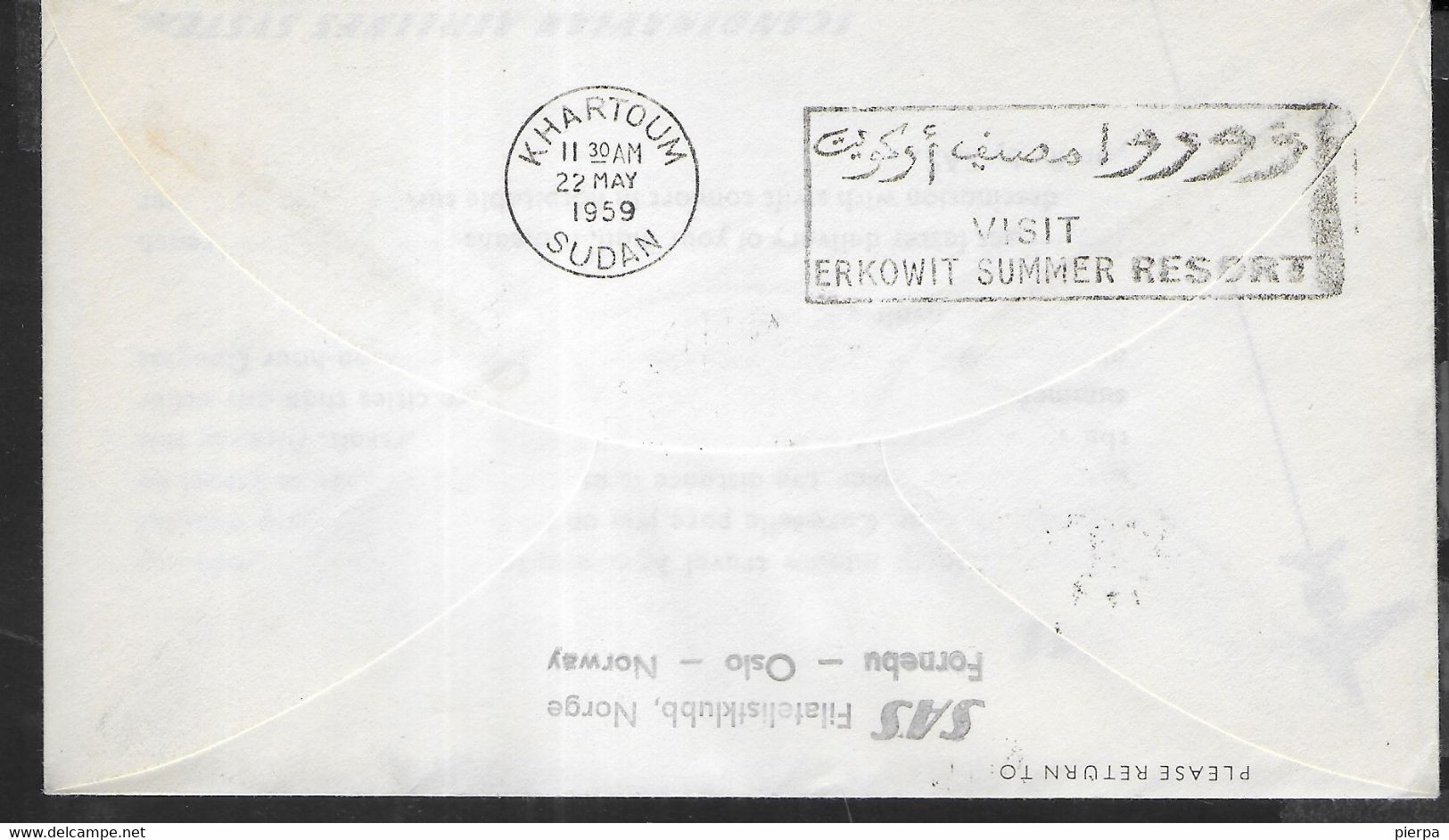 NORGE - PRIMO VOLO - FIRST FLIGHT SAS CARAVELLE - OSLO/KHARTOUM - 20.5.1959 - SU BUSTA UFFICIALE - Cartas & Documentos