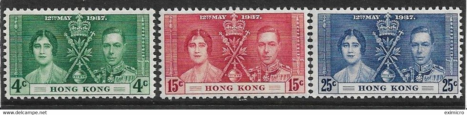 HONG KONG 1937 CORONATION SET SG 137/139 MOUNTED MINT Cat £20 - Neufs