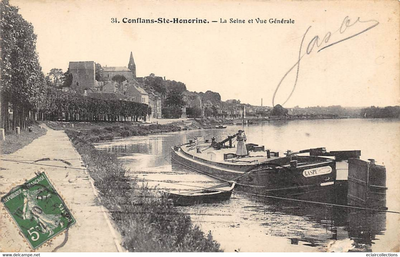 Conflans-Sainte-Honorine . Fin D'Oise      78      La Seine  Vue Générale. Péniche     (voir Scan) - Conflans Saint Honorine