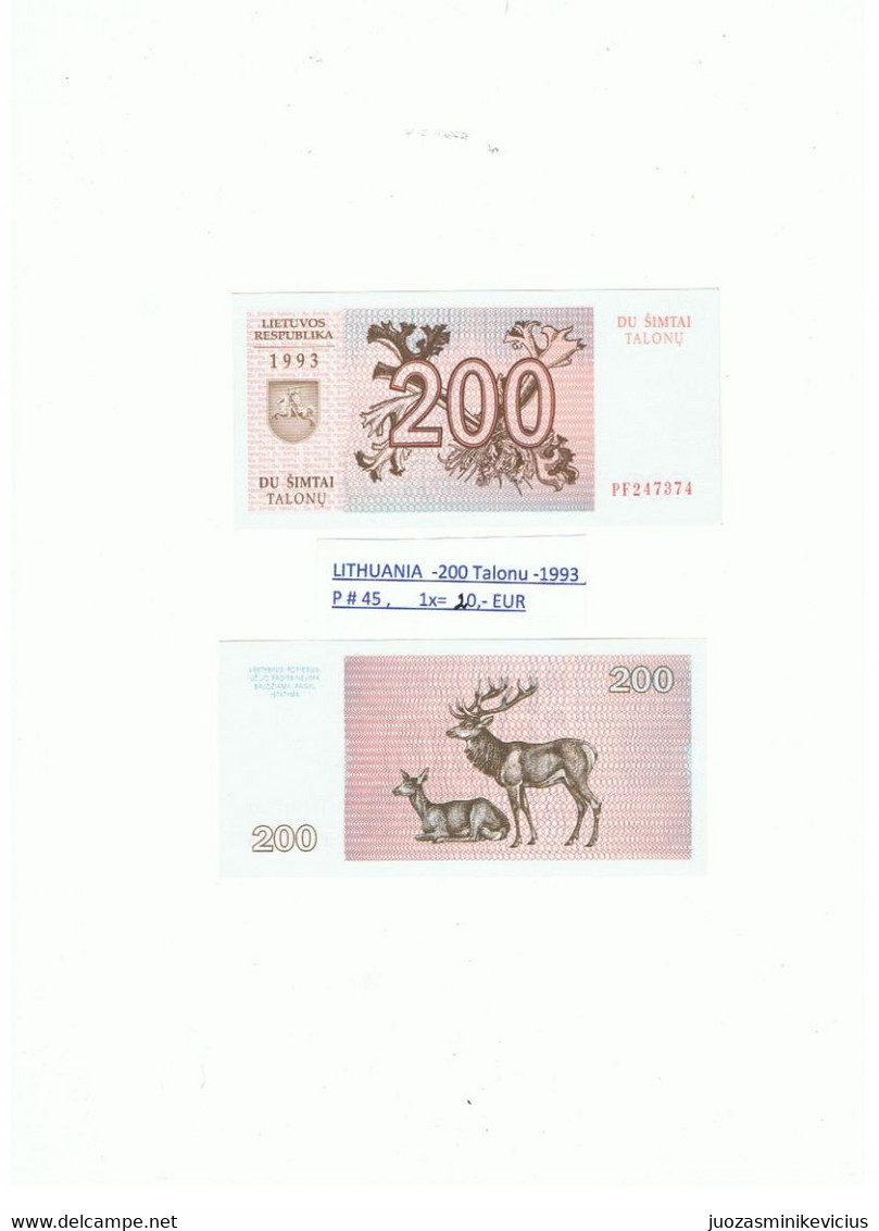 LITHUANIA -200 TALONU-1993 , P # 45 , UNC. - Lituania