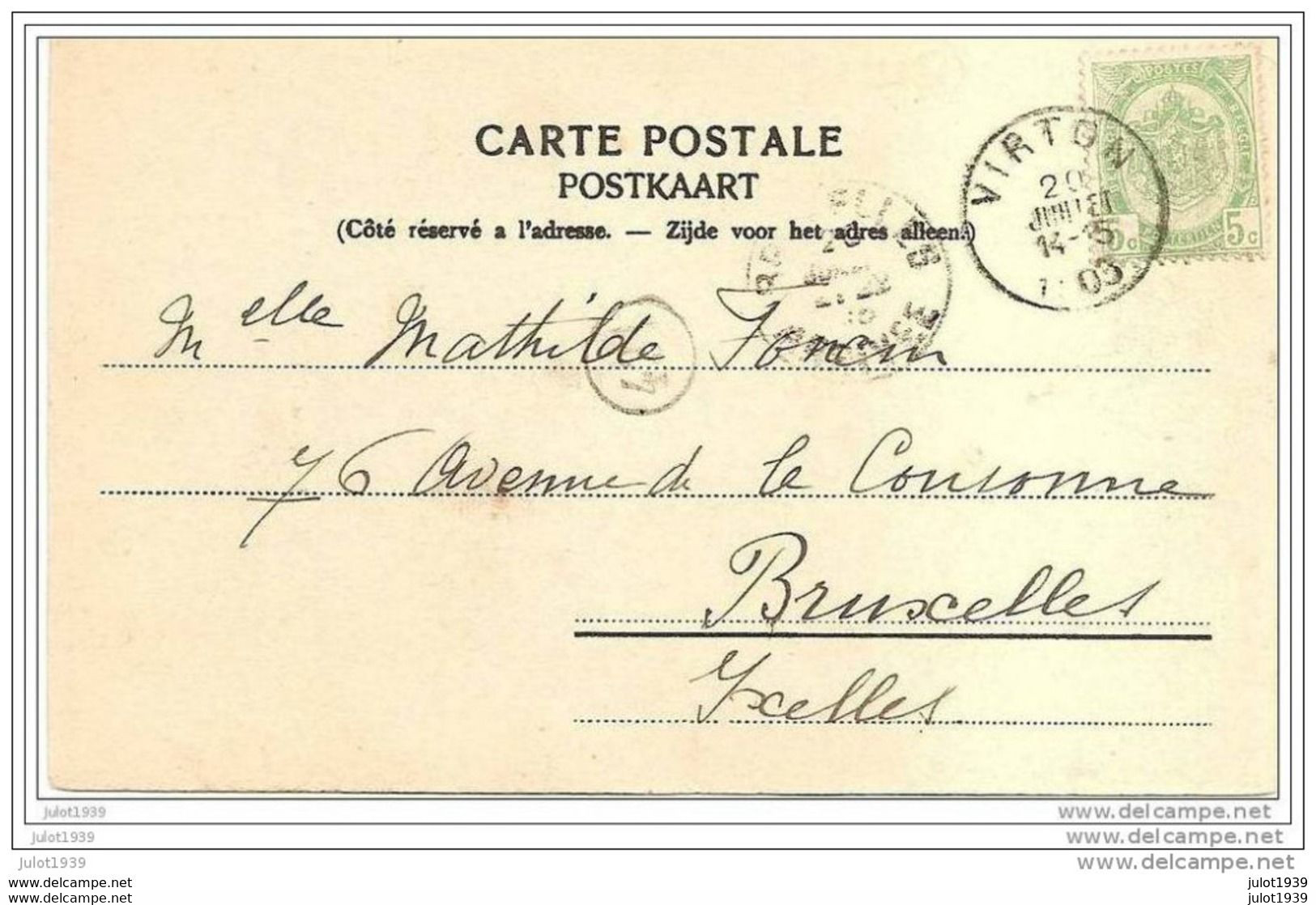 GERIMONT ..-- Nels 74 , N° 18 . Allée De PINSAMONT . 1903 De VIRTON Vers XL ( Melle Mathilde FONCIN ) .  Verso . - Sainte-Ode