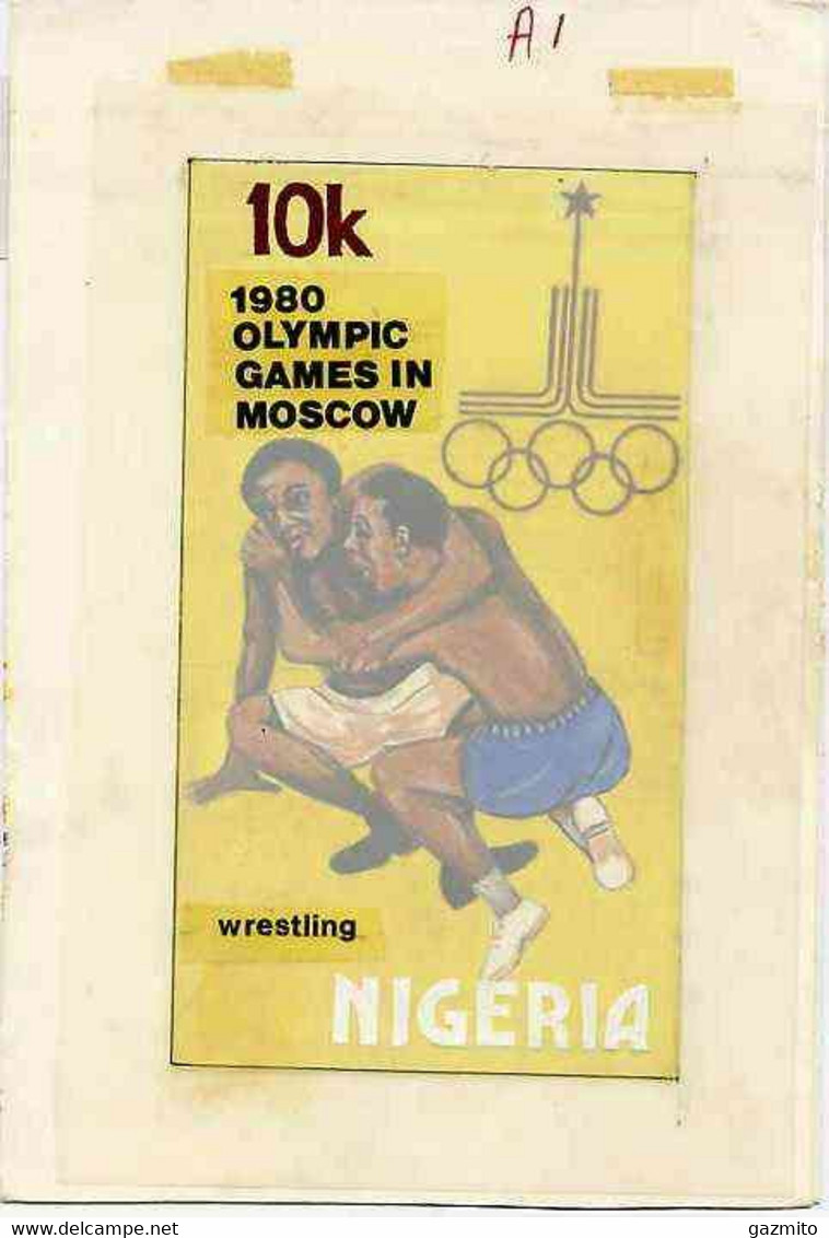 Nigeria 1980, Moscow Olympic Games, Original Hand-painted Artwork For 10k Value (Wrestling) By Godrick N Osuji - Non Classificati